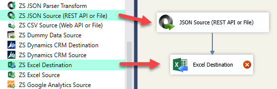 SSIS JSON Source and Excel File Destination - Drag and Drop