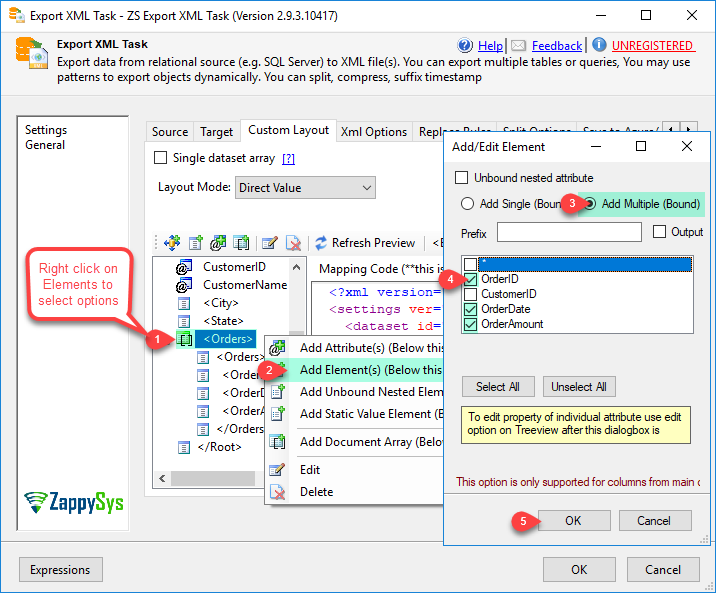 SSIS ExportXML File Task - Layout Editor Add Document Array Elements
