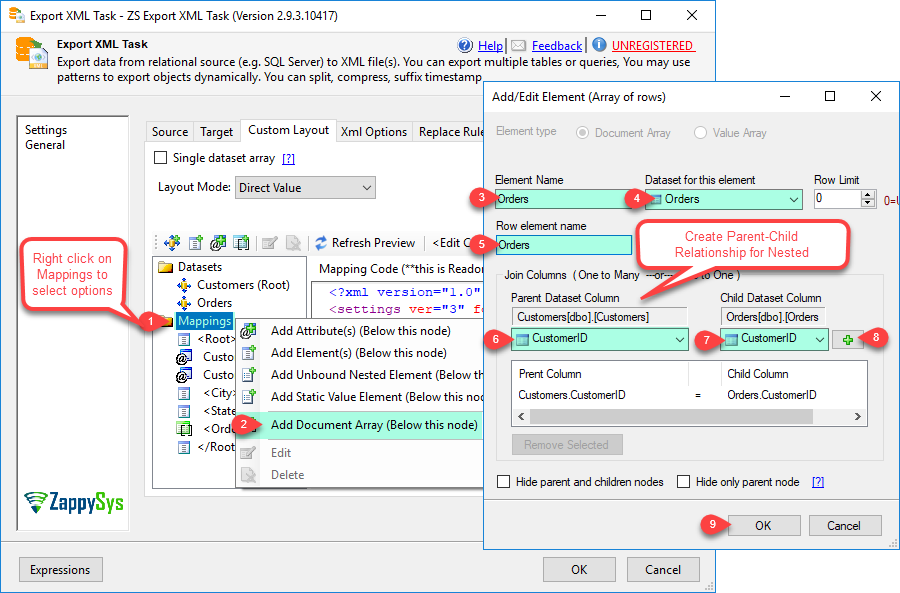 SSIS ExportXML File Task - Layout Editor Add Document Array