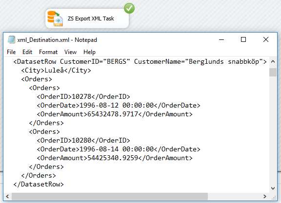 SSIS Export XML File Task - Execute Custom Layout