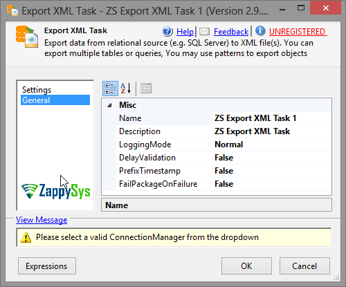 SSIS Export to XML File Task - Setting UI
