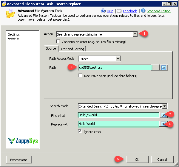 Advanced SSIS File System Task - SSIS Search and Replace multiple files (Use wildcard pattern) 