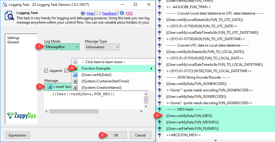 SSIS ZS Logging Task - Configure