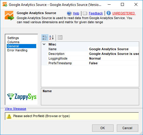 SSIS Google Analytics Source - Setting UI