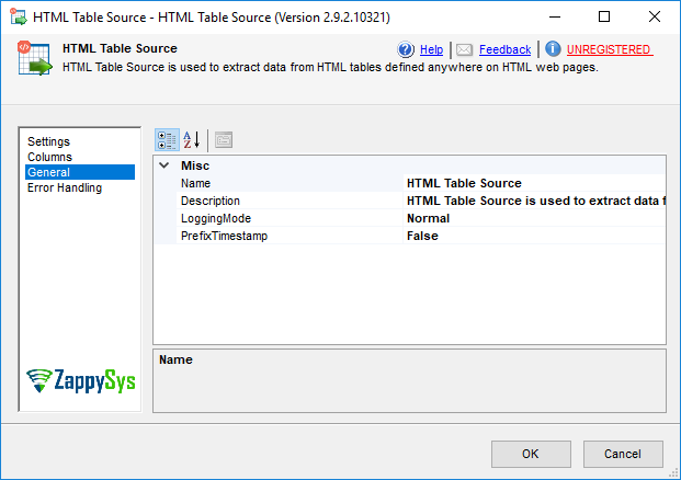 SSIS HTML Table Source - Setting UI