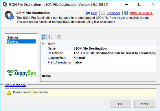 JSON File Destination - Setting UI