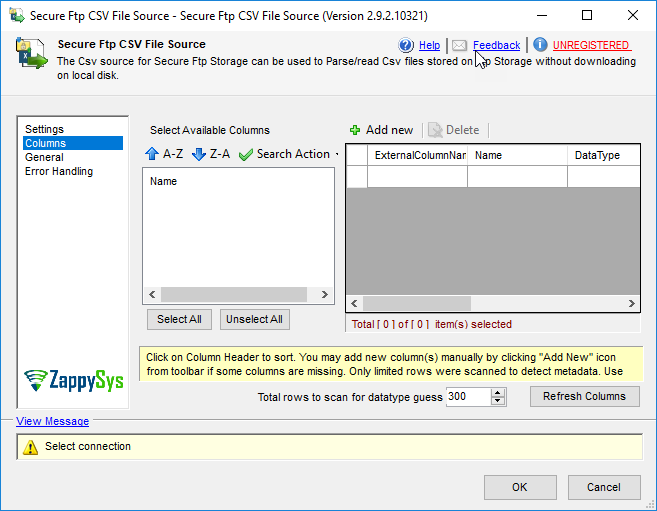 SSIS Secure FTP CSV File Source - Setting UI