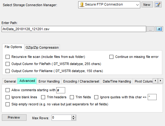 SSIS Secure FTP CSV File Source - Advanced CSV Parsing Options