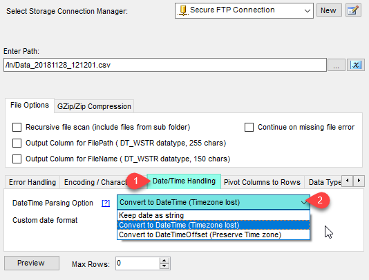 SSIS Secure FTP CSV File Source - Date and Time Handling