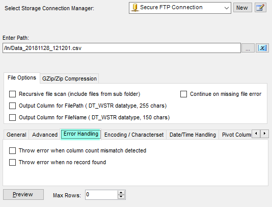 SSIS Secure FTP CSV File Source - Error Handling Options