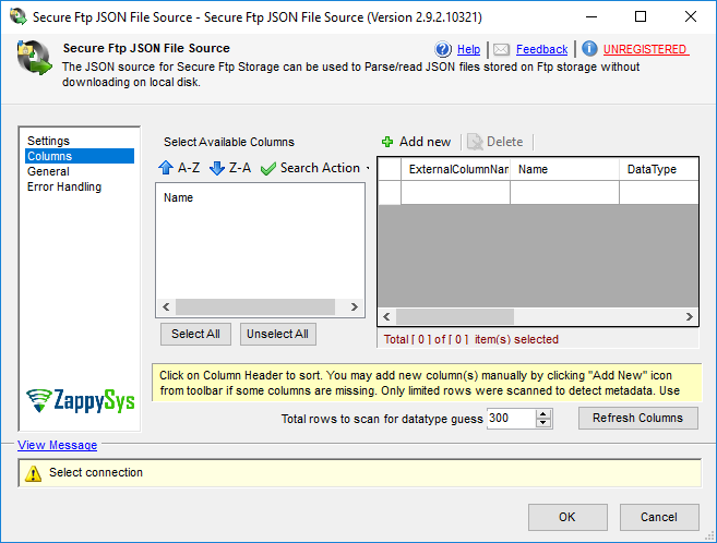 SSIS Secure FTP JSON File Source - Setting UI