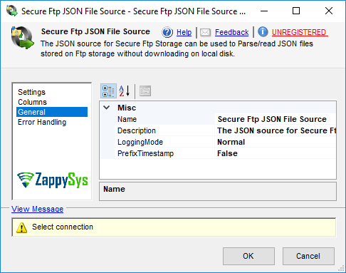 SSIS Secure FTP JSON File Source - Setting UI