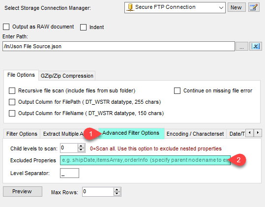SSIS Secure FTP JSON File Source - Advanced Filter