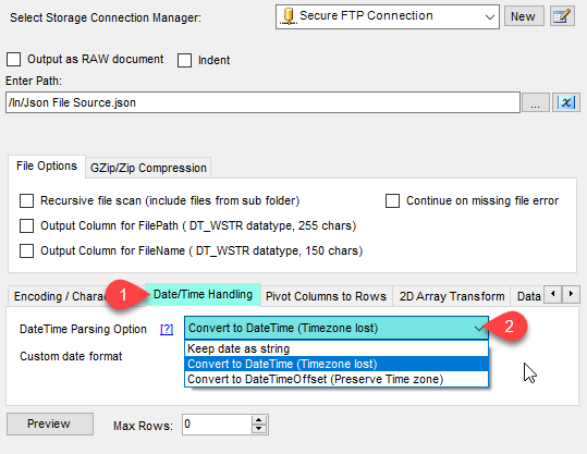 SSIS Secure FTP JSON File Source - Date and Time Handling