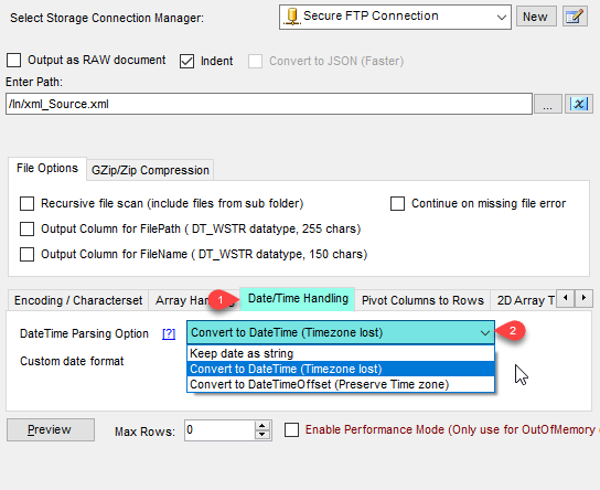 SSIS Secure FTP XML File Source - Date and Time