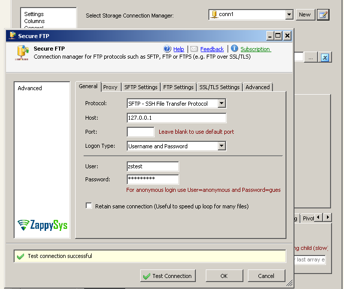 SIS Secure FTP XML File Source – Create SFTP Connection