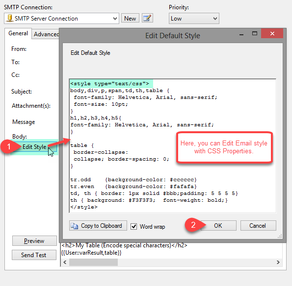 SSIS Send HTML Email Task- Edit CSS Style