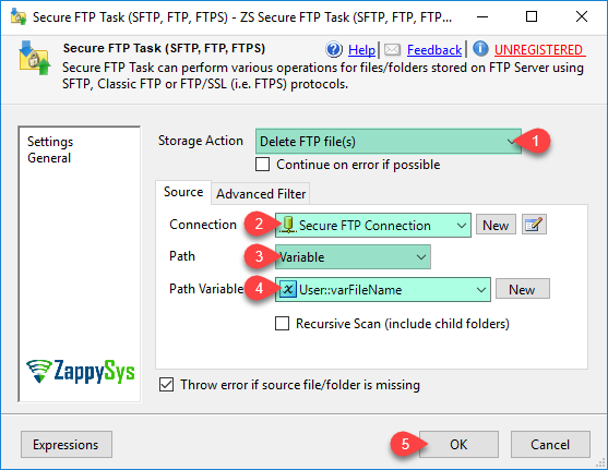 SSIS SFTP Task supports Delete multiple files from FTP Server. You can also use wildcard or regex pattern to include or exclude certain files from delete operation.