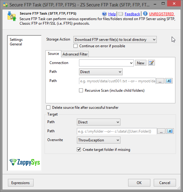 ssis-sftp-ftp-delete-files - Setting UI