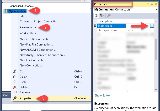 SSIS Expression for Connection Manager Properties - Right Click Menu Option
