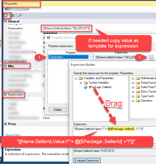 SSIS Expression Editor - Use of Variable / Parameters