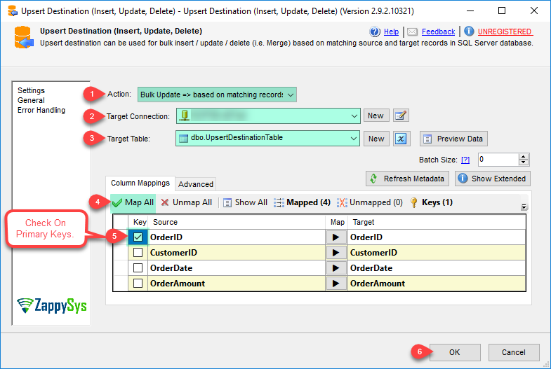 Bulk update SQL Table records in SSIS using Key match