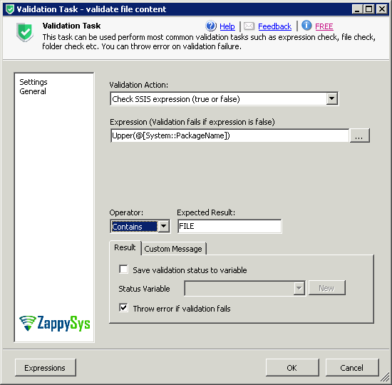 SSIS Validation Task - Check SSIS Expression output