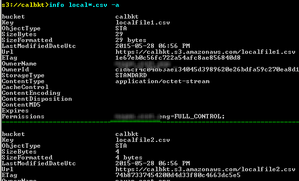 List S3 file information using command line