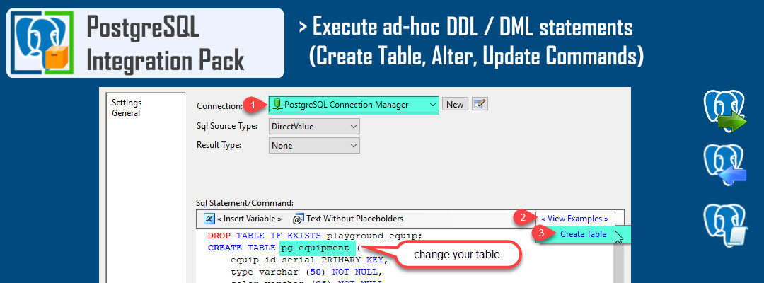 Execute DDL / DML Command for PostgreSQL (CREATE, ALTER, DROP, UPDATE)