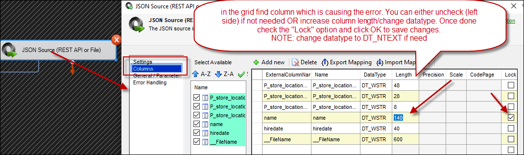 Advanced SSIS Metadata Editor with many features - Auto detect columns and datatype. Option to change scan row count. Select Columns for output, option to lock manual changes (prevent overwrite)