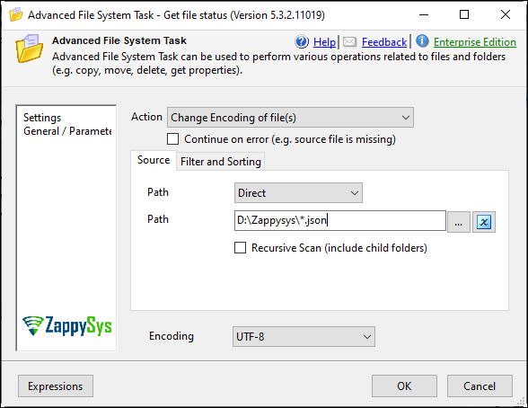 Advanced SSIS File System Task - How to change file encoding 