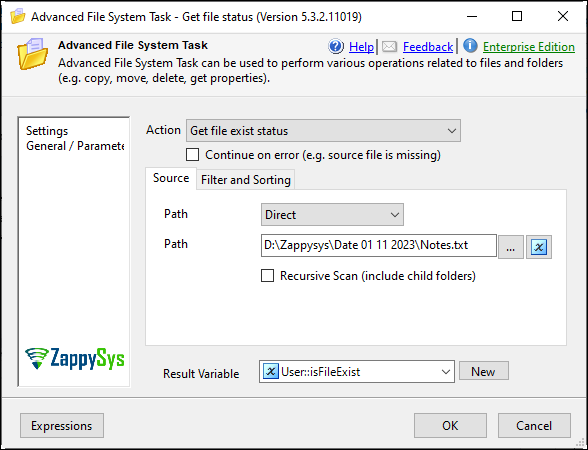 Advanced File System Task How to check file exists
