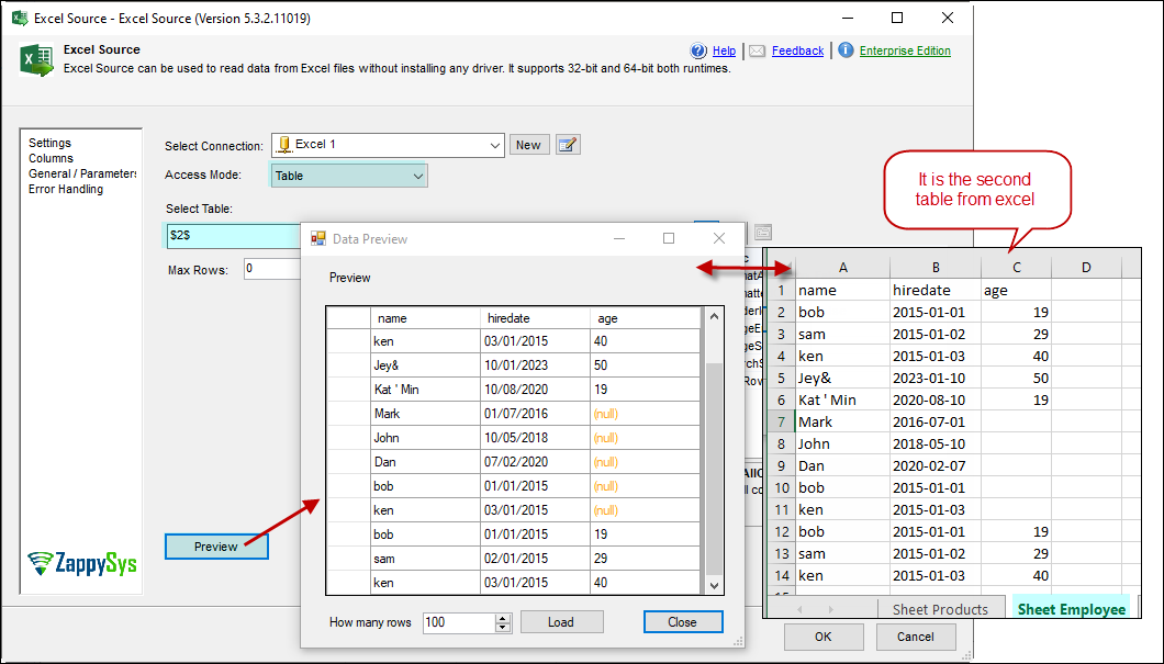 SSIS Excel File Source – Read from Excel File using Table Mode