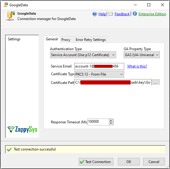 Google data connection with p12 certificate file
