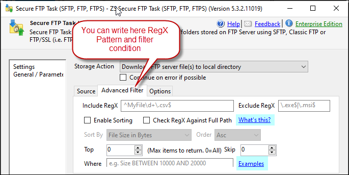 SSIS SFTP Task Advenced filter