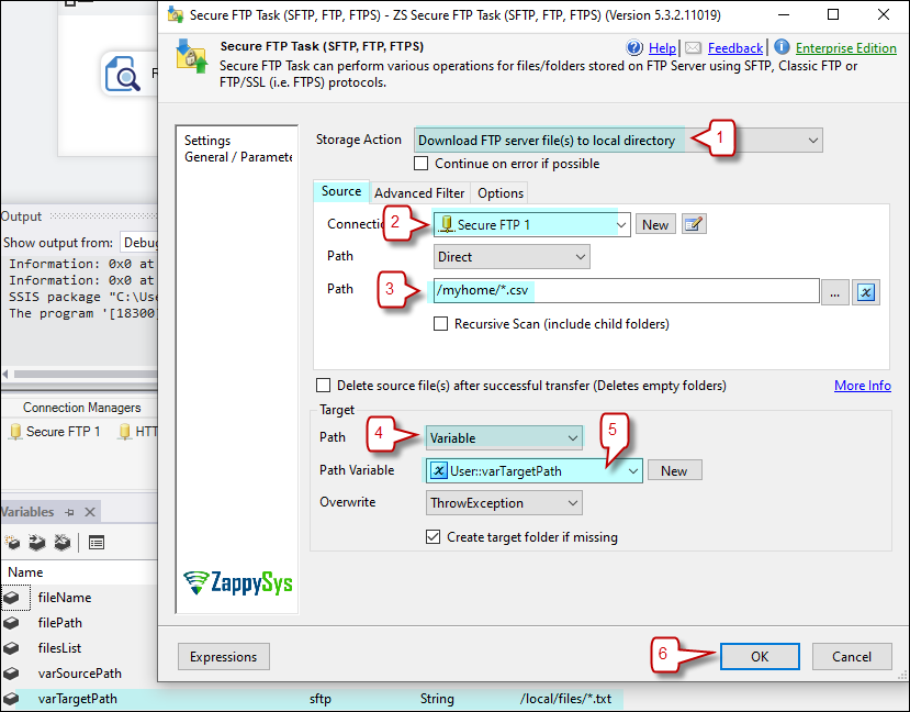 SSIS SFTP Task Download option