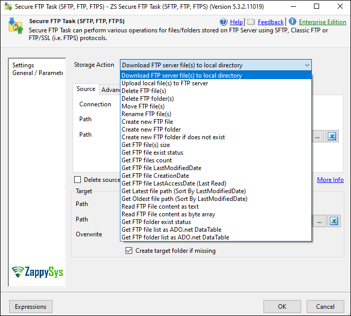 SSIS SFTP Task options